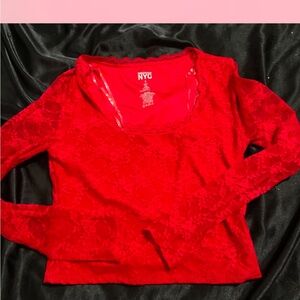 NYC Women's Vibrant Red Lace Blouse